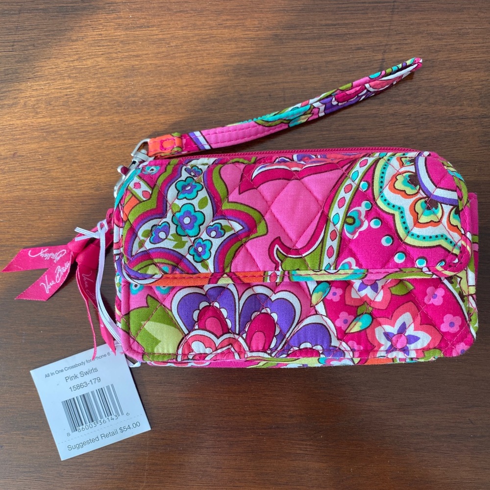 NWT VERA BRADLEY All in One Crossbody for iPhone 6 in Pink Swirls (Wristlet)